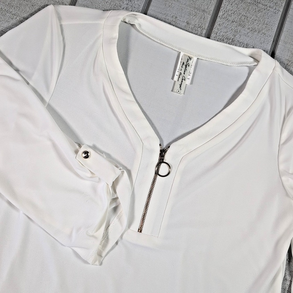 PerSeption Concept Shirt Women's Small White Roll Tab Sleeve Scoop Neck Shirt